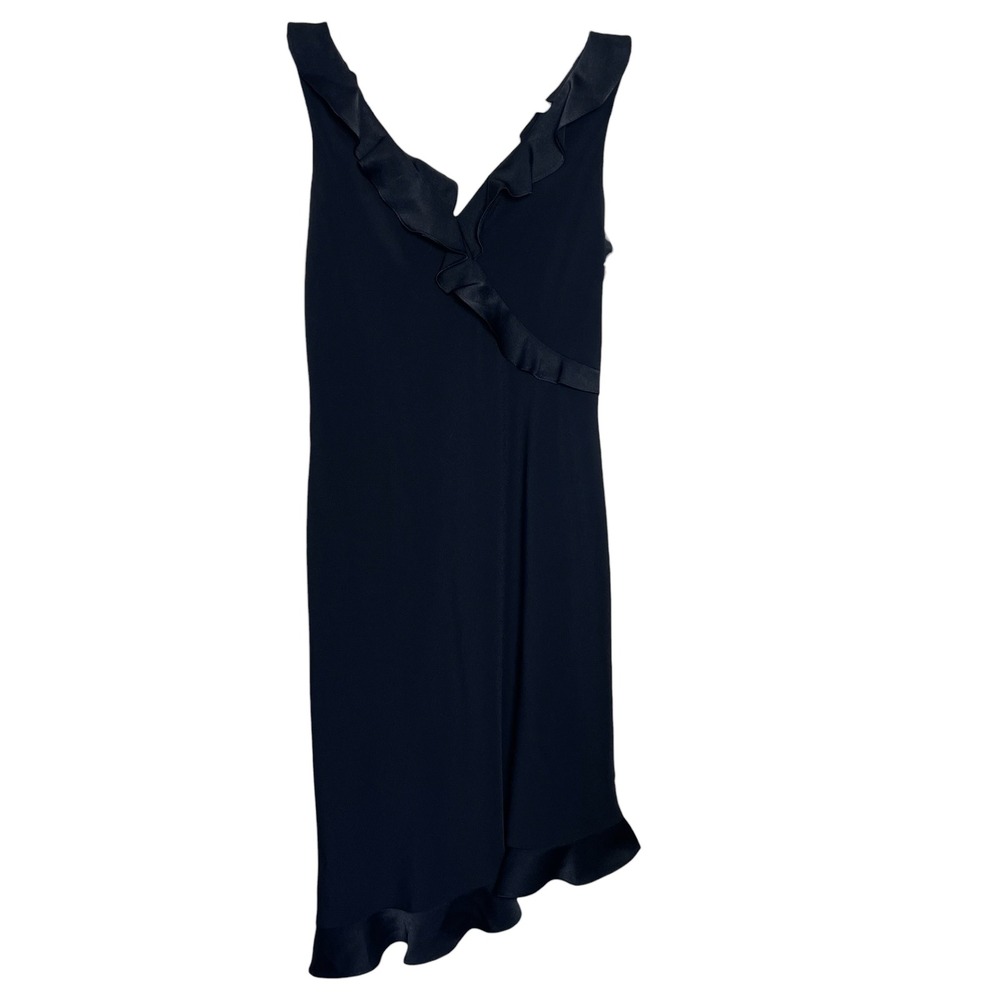 Donna Ricco New York Y2K Black‎ Ruffle Asymmetrical V-Neck Cocktail Dress Size 8